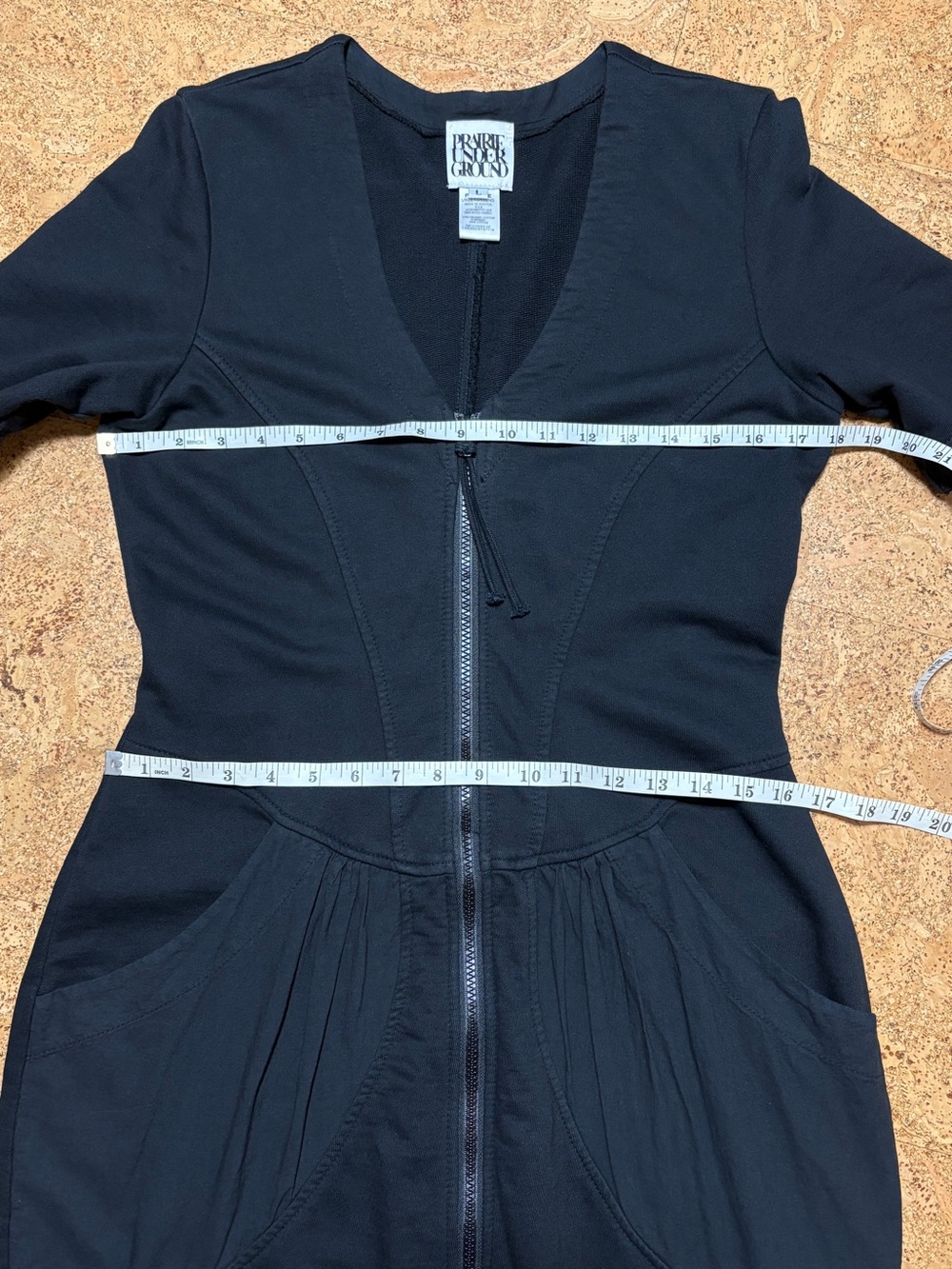 Prairie Underground Organic Cotton Zip Dress Tunic Cardigan Black Sz L - Picture 12 of 14